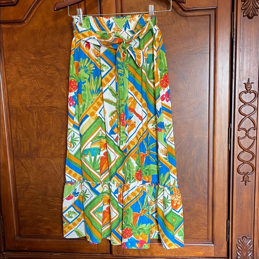 Christian Siriano Tropical Linen Blend Maxi Skirt Size Small